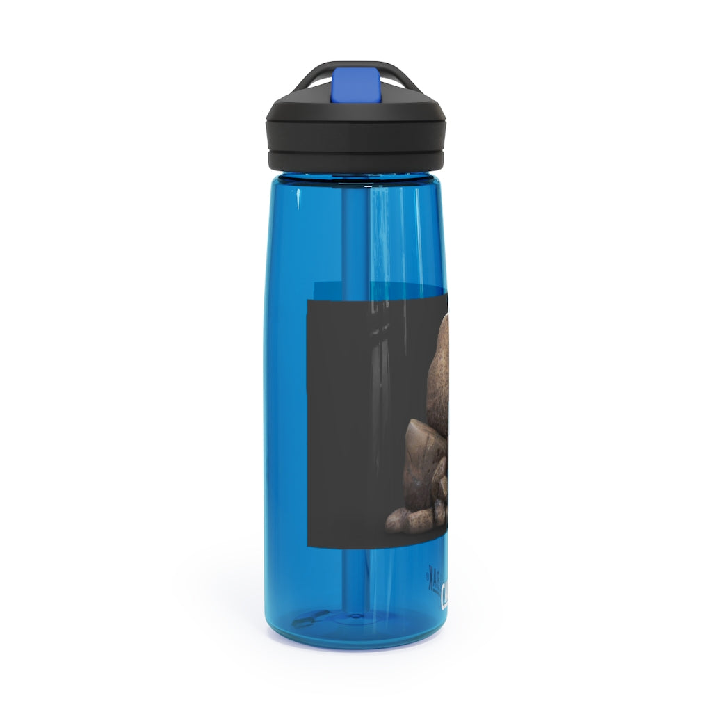 Rocks CamelBak Eddy® Water Bottle in 20oz and 25oz sizes, showcasing its durable Tritan™ material and spill-proof design.